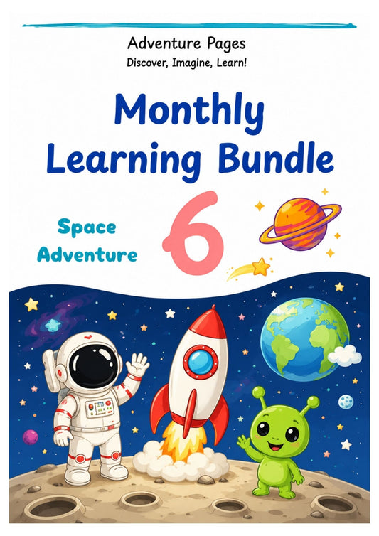 Adventure Pages Month 6: Space Adventures | Space themed Preschool Activities | Printable Space themed Worksheets | Ages 3–5