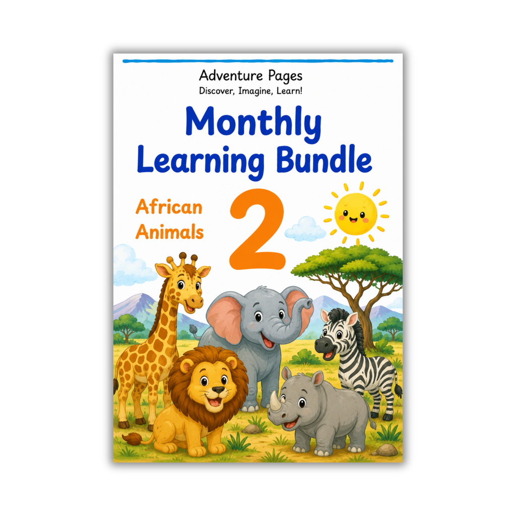 Adventure Pages Month 2: African Animals | Preschool Learning Activities | Printable Toddler Worksheets | Ages 3–5