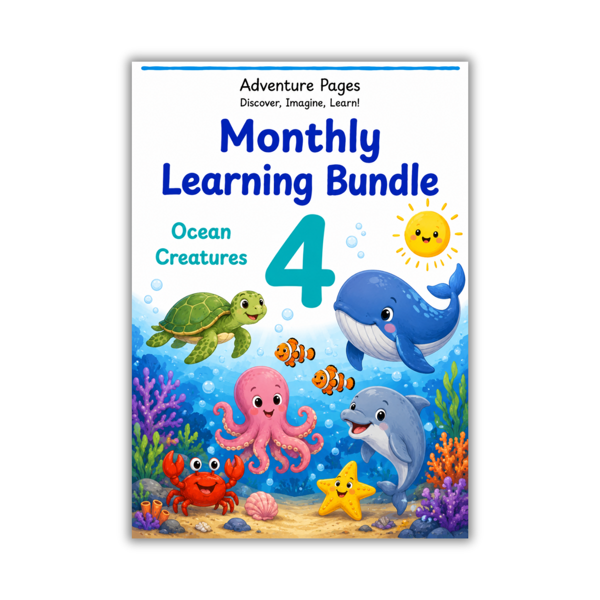 Adventure Pages Month 4: Ocean Creatures | Ocean Animal Activities for Preschoolers | Printable Toddler Worksheets | EYLF Learning Bundle | Ages 3–5