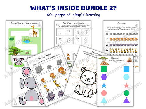 Adventure Pages Month 2: African Animals | Preschool Learning Activities | Printable Toddler Worksheets | Ages 3–5