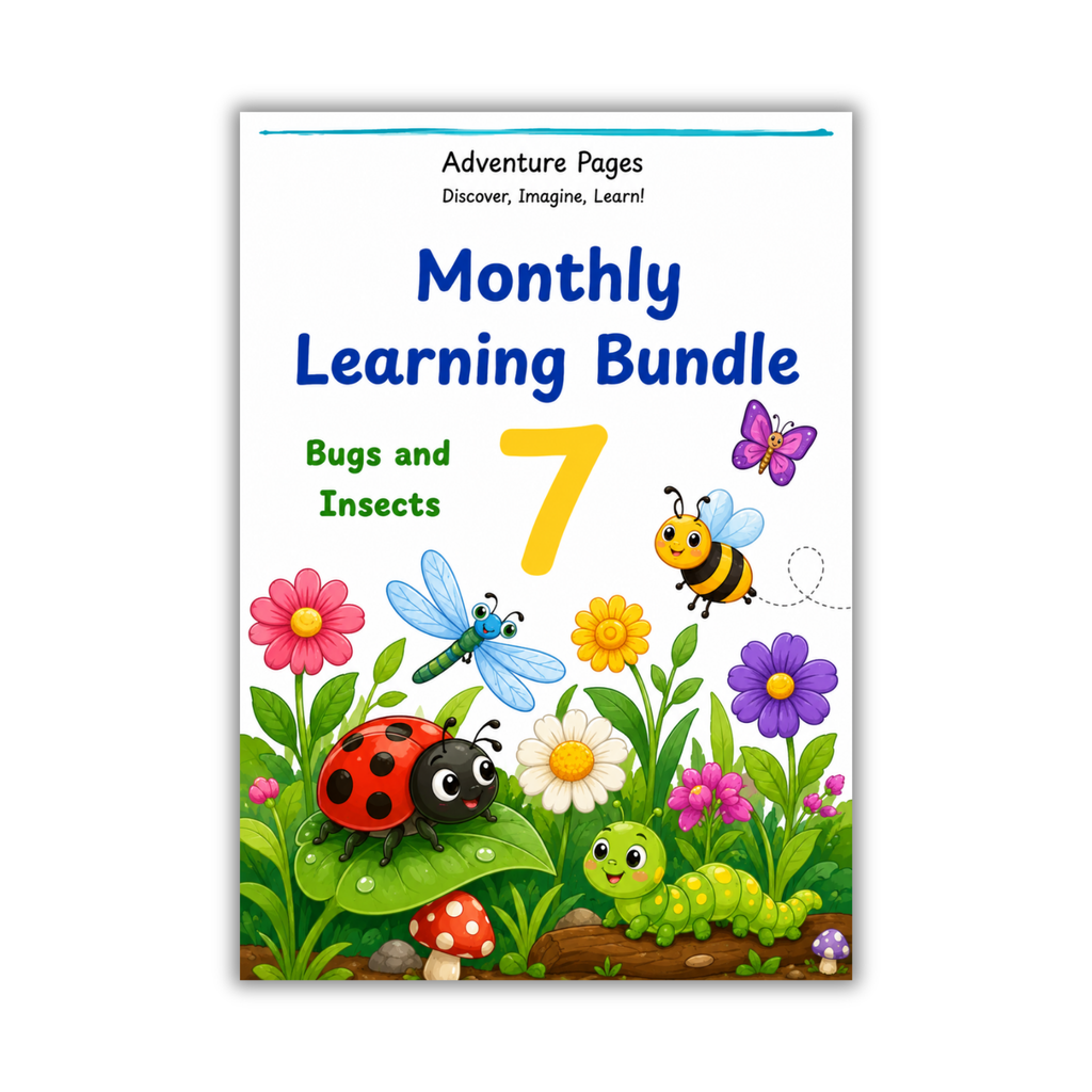 Adventure Pages Month 7: Bugs and Insects | Bugs and Insects themed Preschool Activities | Printable Bugs and Insects themed Worksheets | Ages 3–5